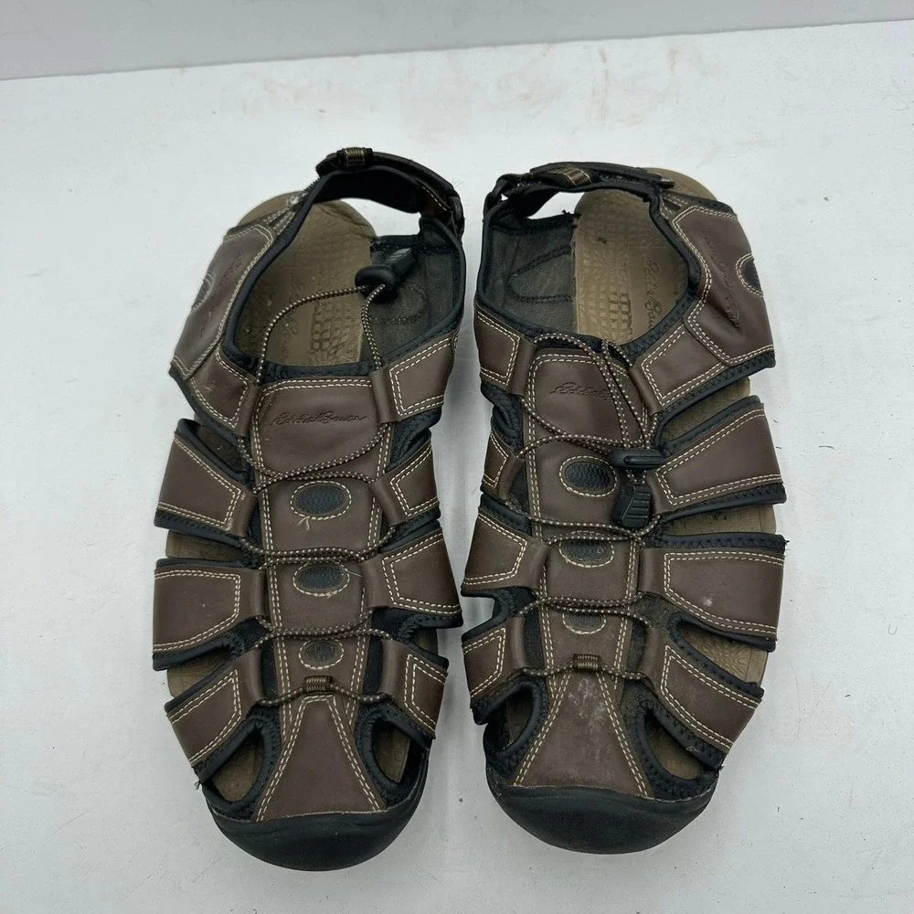 Eddie Bauer Meridian Mens Brown Fisherman Sandals Bungee Closed Toe Size 13M